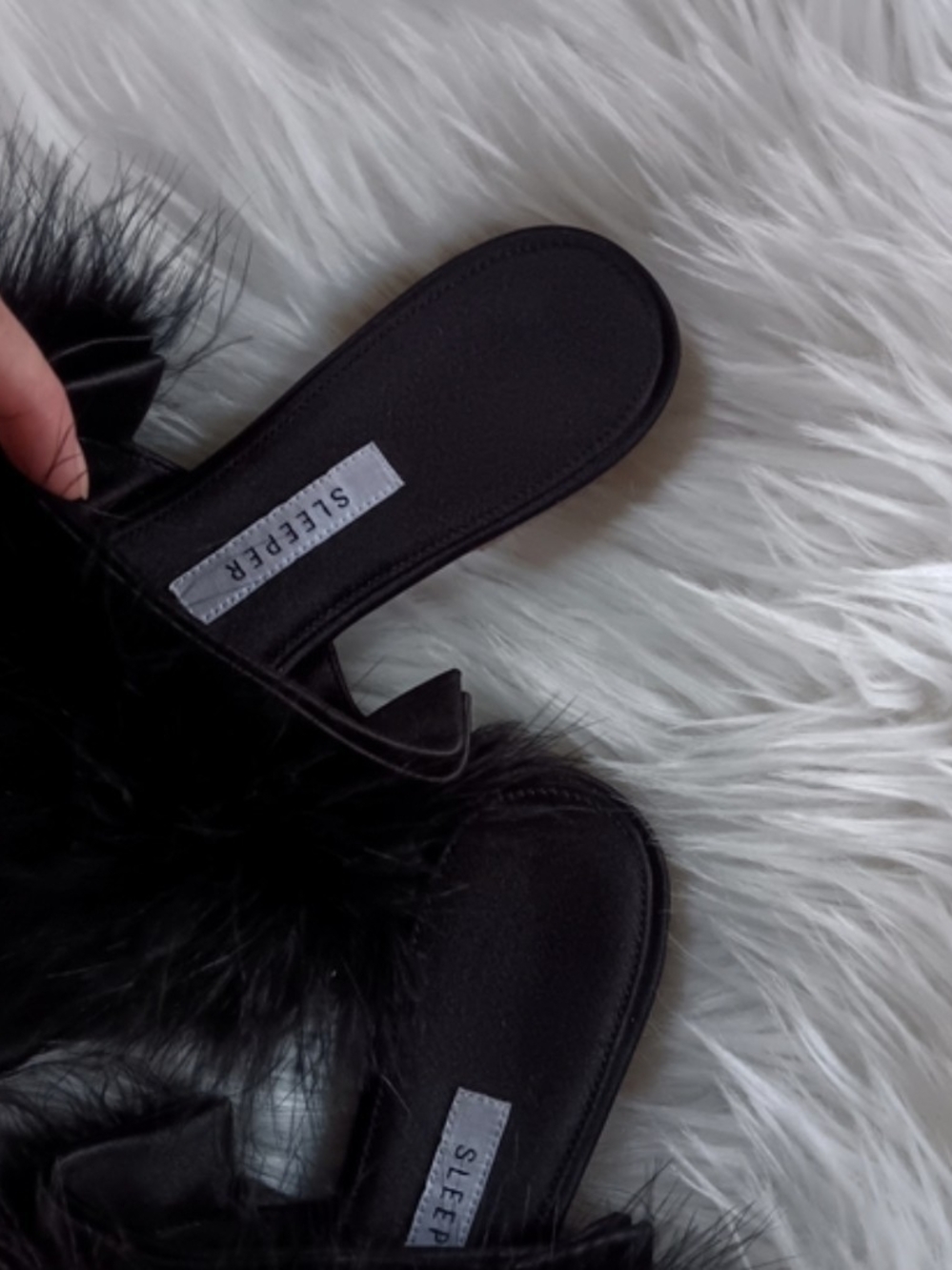 Sleeper Black Silk Satin Manon Feather Trim Slippers Size EU 40 US 10 UK 7.5 - Picture 3 of 9